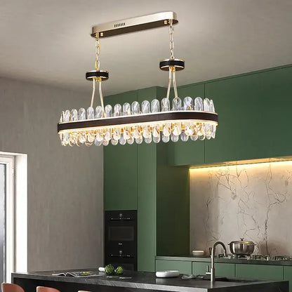 Modern black gold round led crystal chandelier living room light