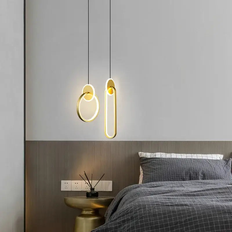 Modern black & gold round pendant light bedroom chandelier