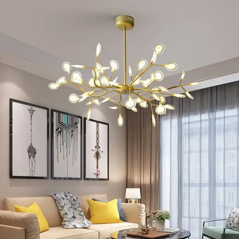 Vintage black gold tree branch chandelier living room glass light