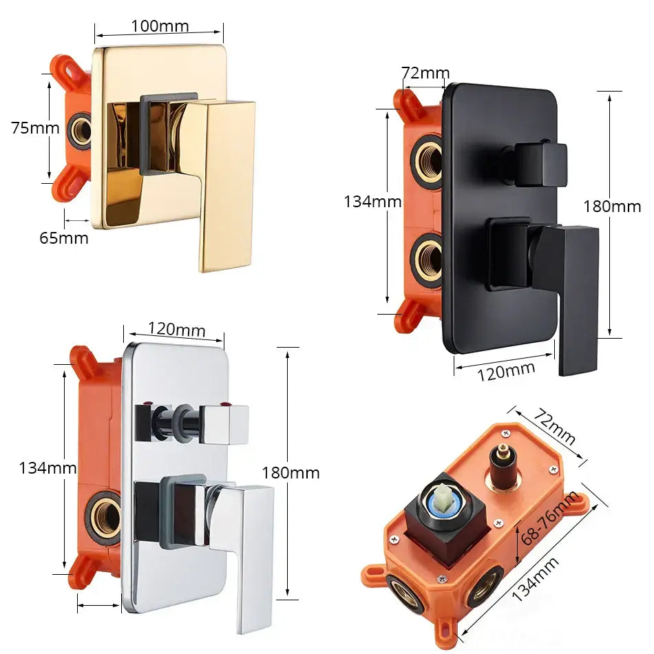 Modern black & gold shower mixing valve bathroom wall mount control