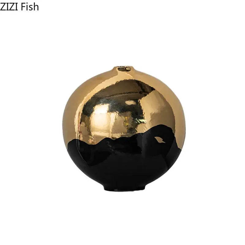 Minimalist black & golden ceramic vase desk decor for living room