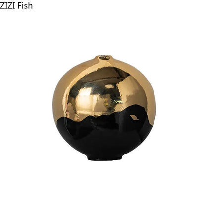 Minimalist black & golden ceramic vase desk decor for living room