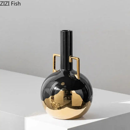 Minimalist black & golden ceramic vase desk decor for living room