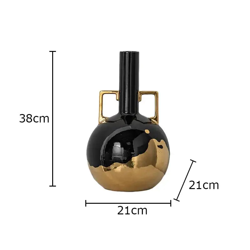 Minimalist black & golden ceramic vase desk decor for living room