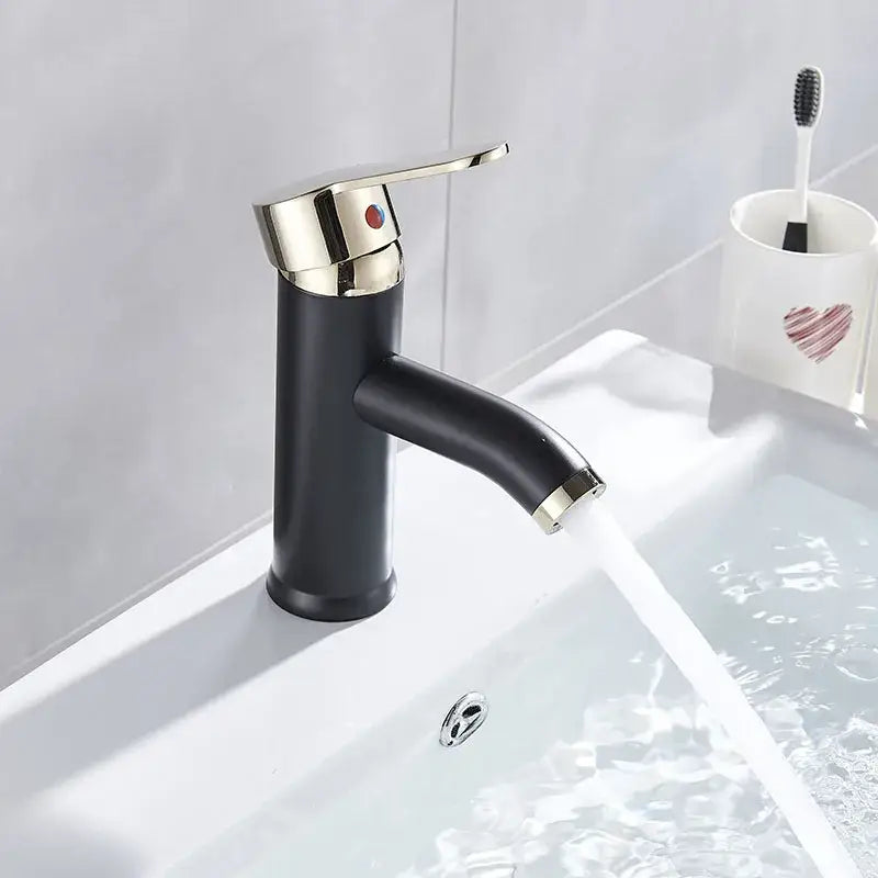 Modern matte black & golden single handle basin faucet bathroom sink