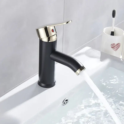 Modern matte black & golden single handle basin faucet bathroom sink