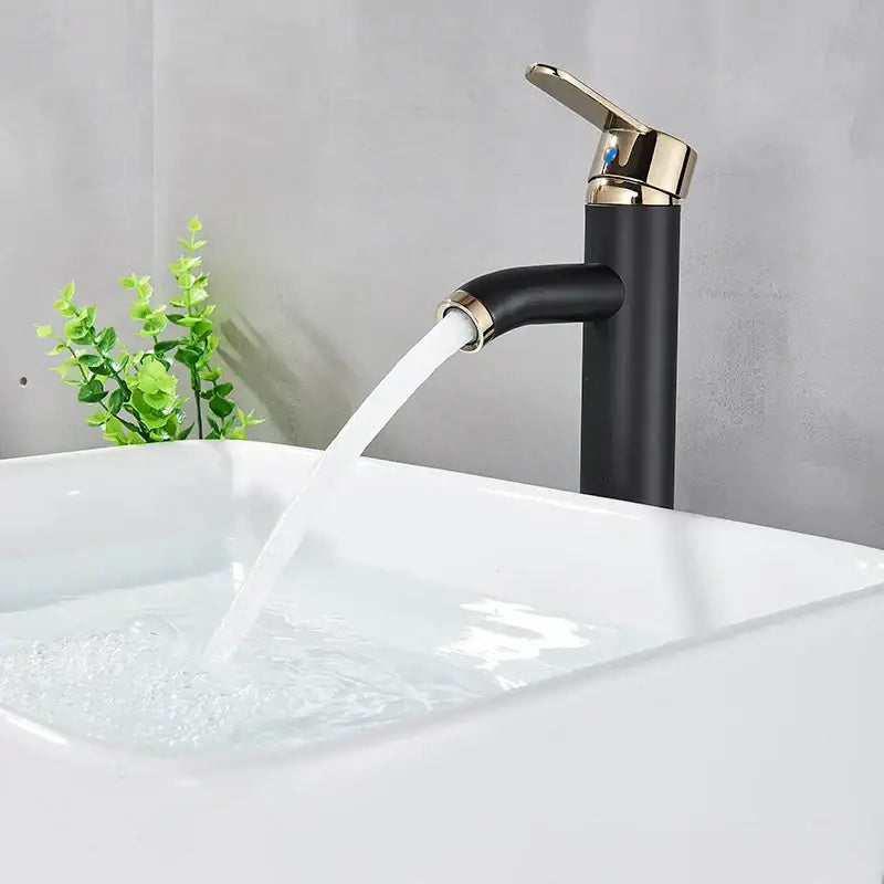 Modern matte black & golden single handle basin faucet bathroom sink