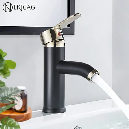 Modern matte black & golden single handle basin faucet bathroom sink