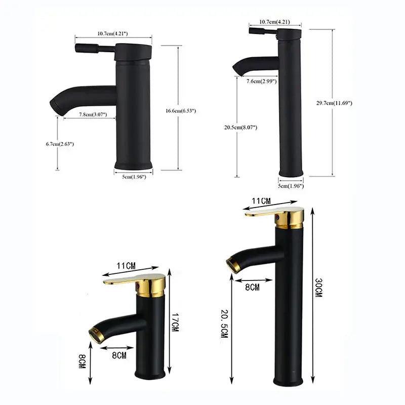 Modern matte black & golden single handle basin faucet bathroom sink