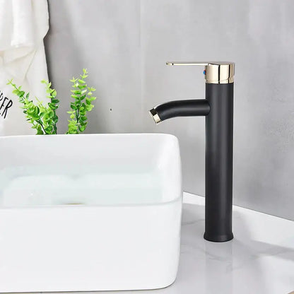 Modern matte black & golden single handle basin faucet bathroom sink