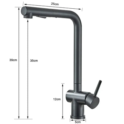 Modern matte black gourmet kitchen faucet with dual sprayer nozzle
