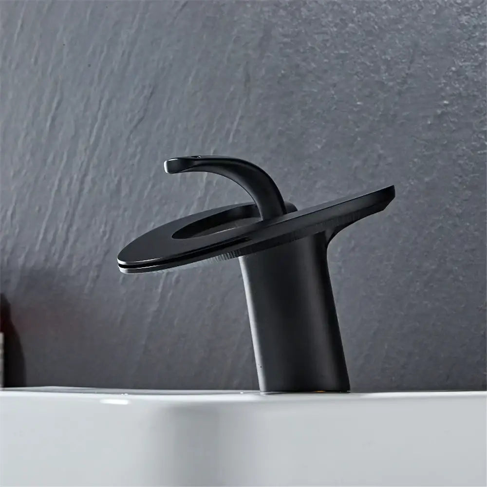 Modern matte black waterfall basin faucet bathroom hot cold mixer tap