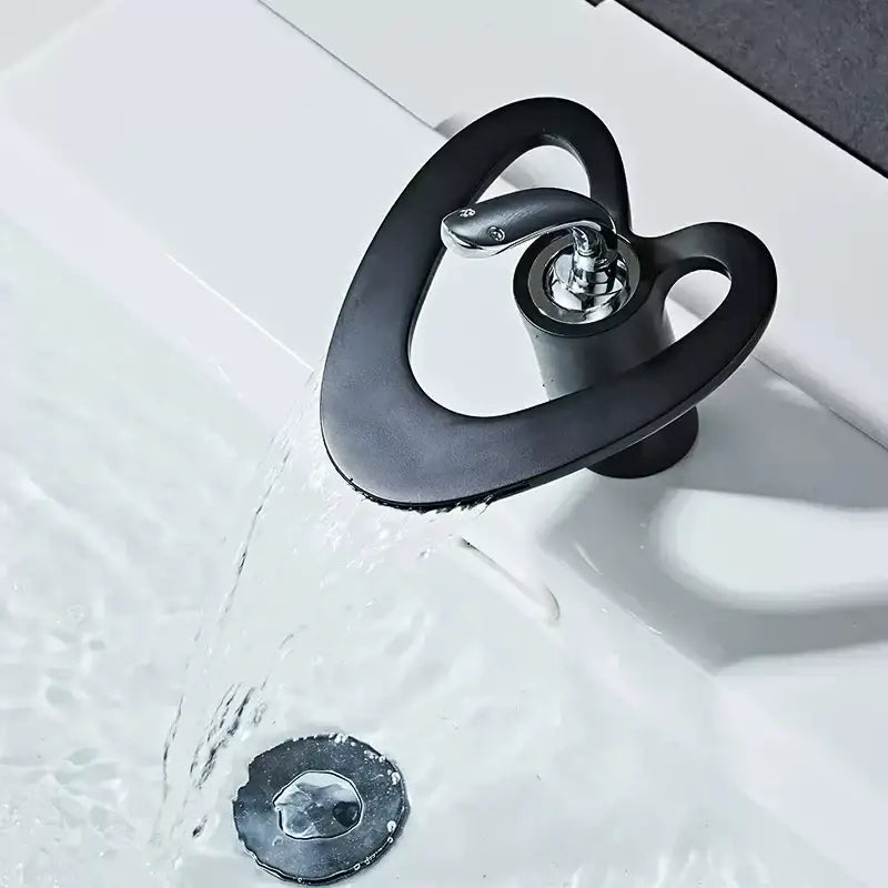 Modern matte black waterfall basin faucet bathroom hot cold mixer tap