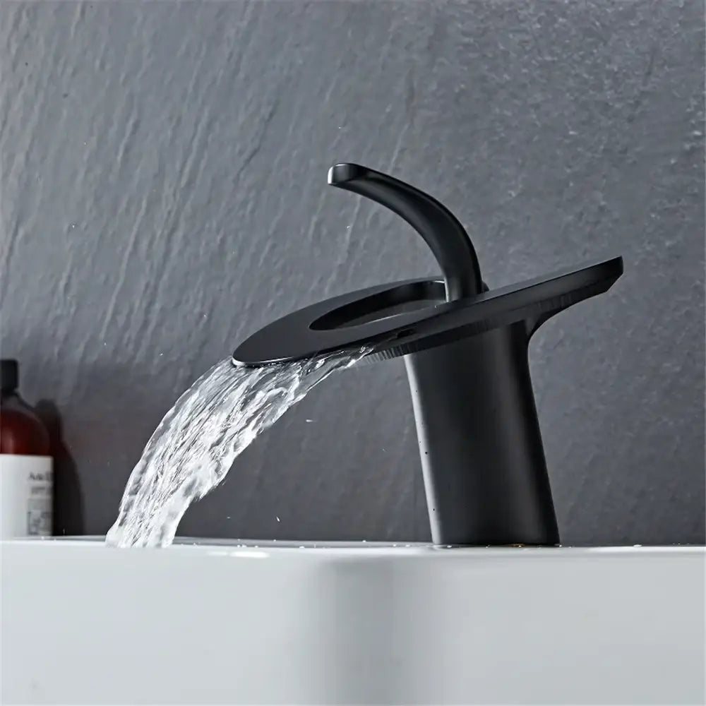 Modern matte black waterfall basin faucet bathroom hot cold mixer tap