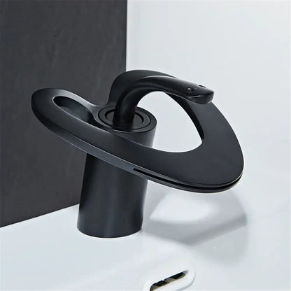 Modern matte black waterfall basin faucet bathroom hot cold mixer tap