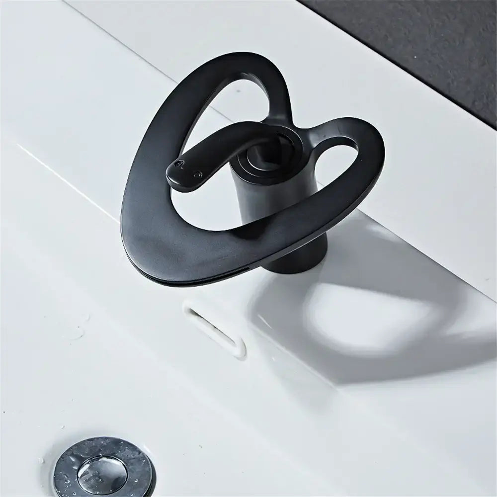 Modern matte black waterfall basin faucet bathroom hot cold mixer tap