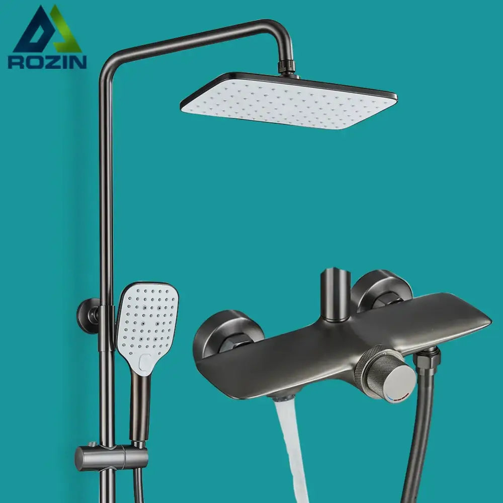 Modern bronze black gray wall mounted shower system with bathtub faucet bathroom set