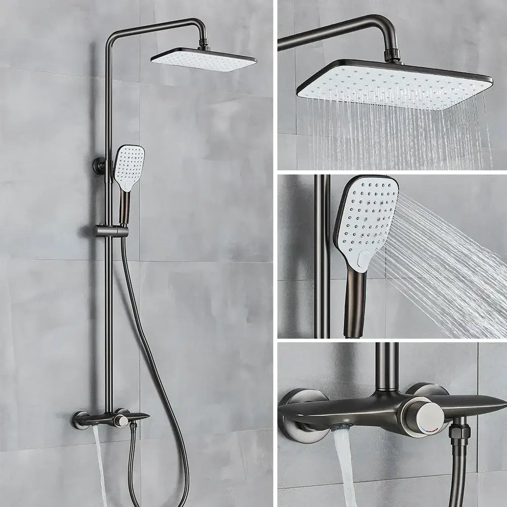 Modern bronze black gray wall mounted shower system with bathtub faucet bathroom set