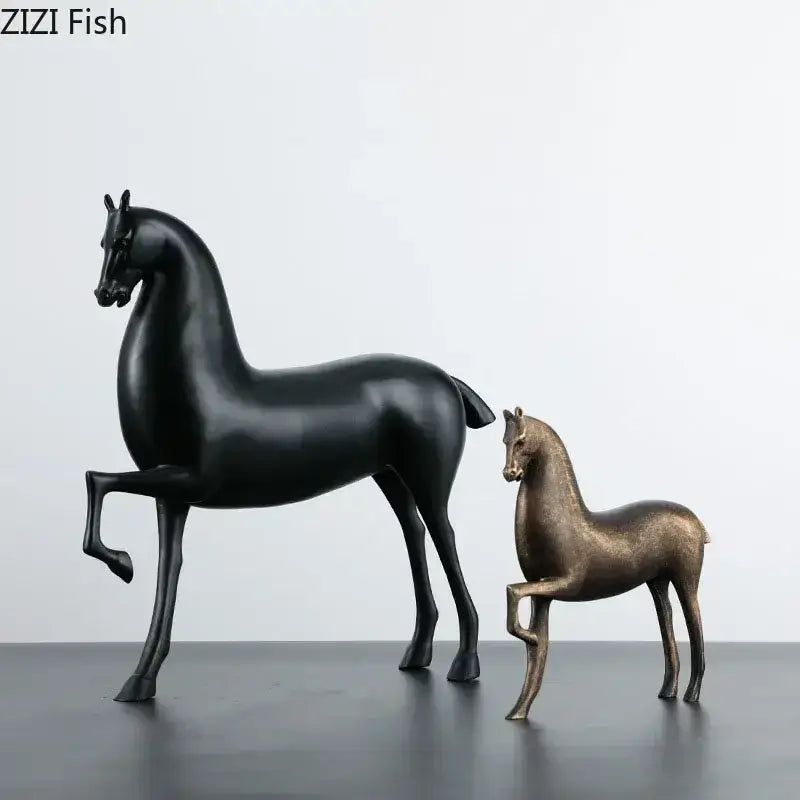Modern minimalist black & bronze horse sculpture living room decor