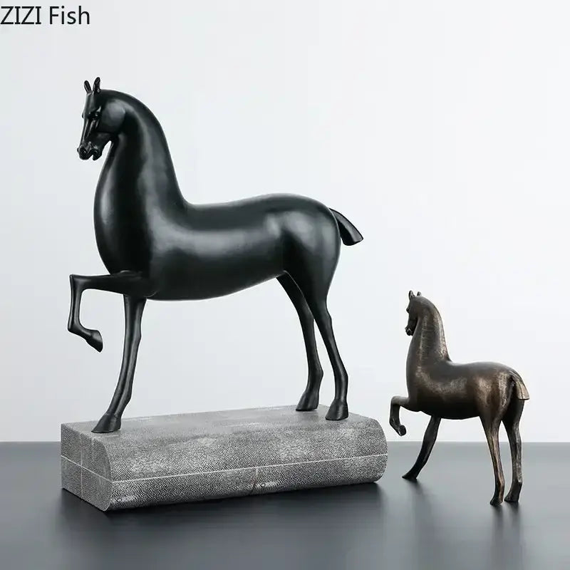 Modern minimalist black & bronze horse sculpture living room decor