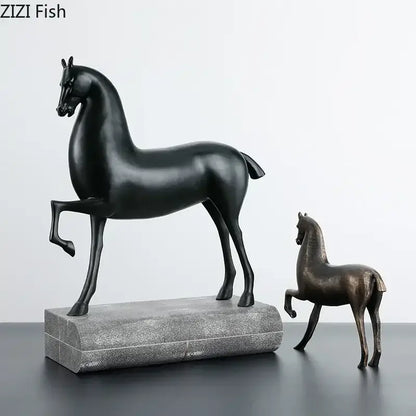 Modern minimalist black & bronze horse sculpture living room decor