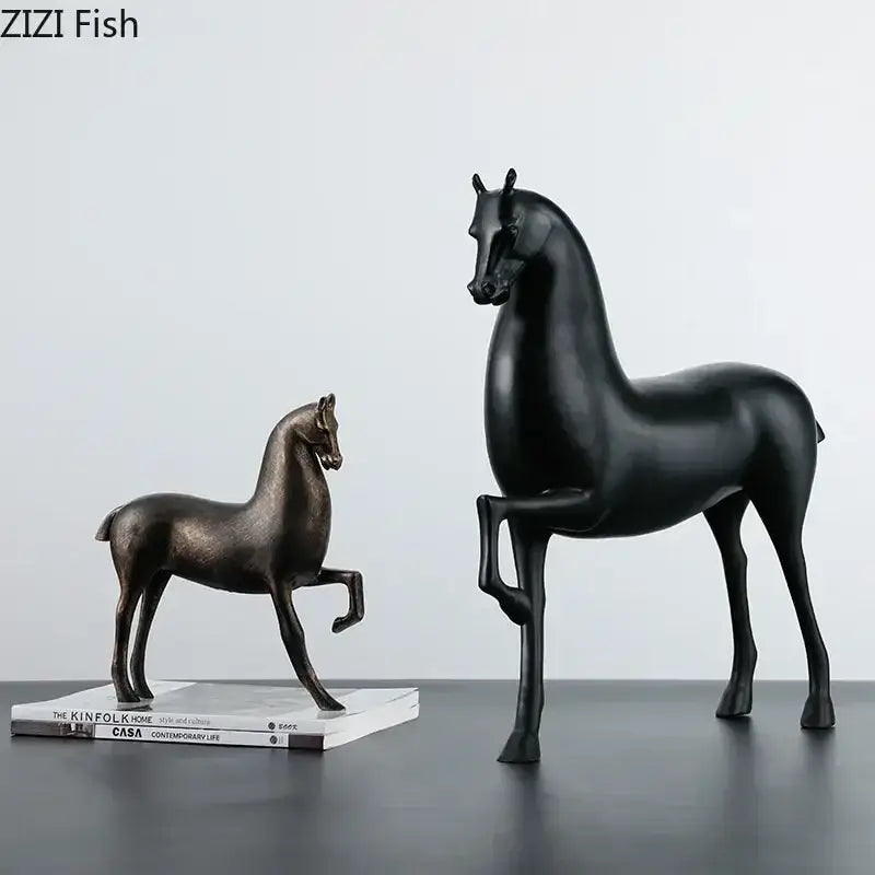 Modern minimalist black & bronze horse sculpture living room decor