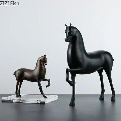 Modern minimalist black & bronze horse sculpture living room decor