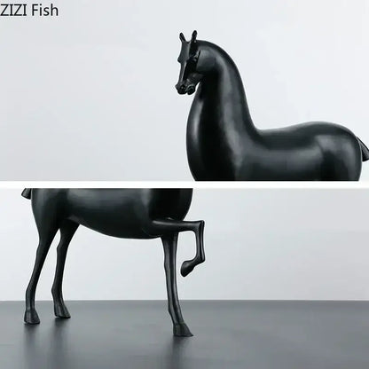 Modern minimalist black & bronze horse sculpture living room decor