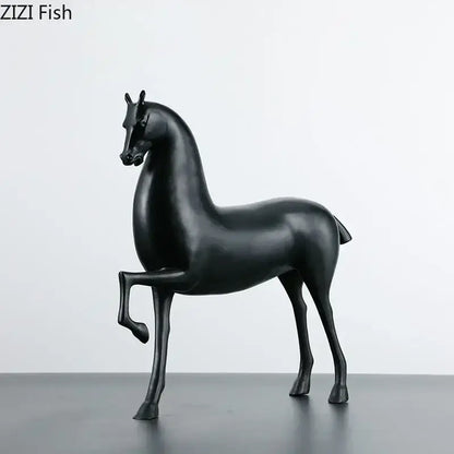 Modern minimalist black & bronze horse sculpture living room decor