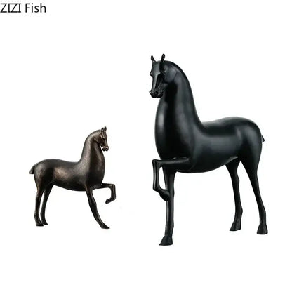 Modern minimalist black & bronze horse sculpture living room decor