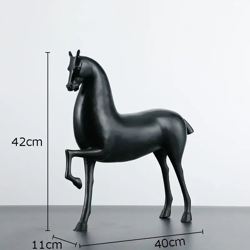 Modern minimalist black & bronze horse sculpture living room decor