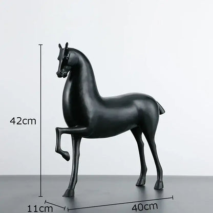 Modern minimalist black & bronze horse sculpture living room decor