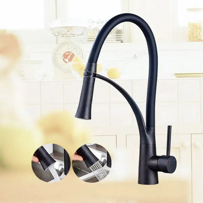 Chrome and black flexible kitchen mixer tap with pull out sprayer