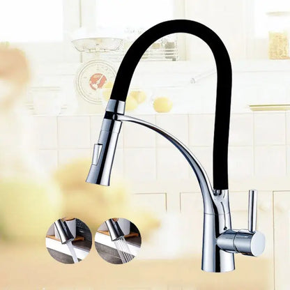 Chrome and black flexible kitchen mixer tap with pull out sprayer