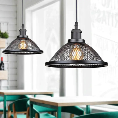 Industrial black mesh cage pendant light kitchen island