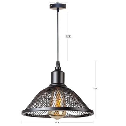 Industrial black mesh cage pendant light kitchen island