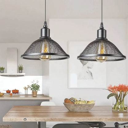 Industrial black mesh cage pendant light kitchen island