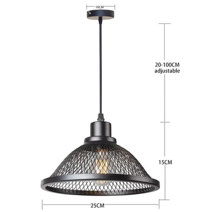 Industrial black mesh cage pendant light kitchen island