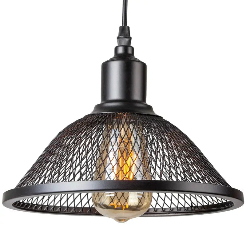 Industrial black mesh cage pendant light kitchen island