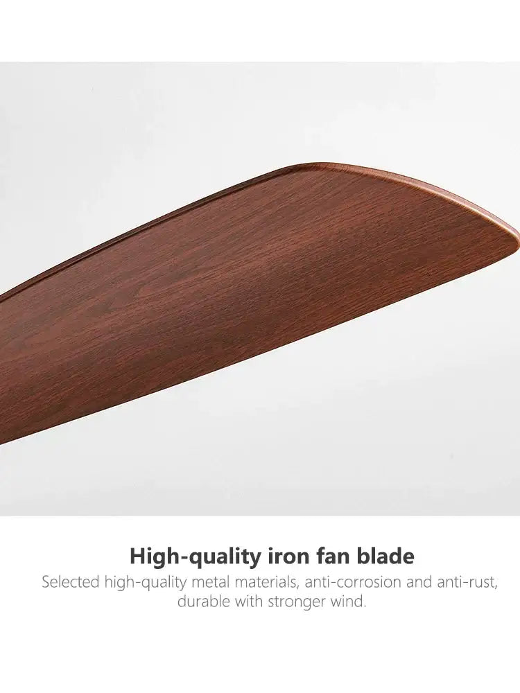 Modern black industrial ceiling fan with wood blades living room