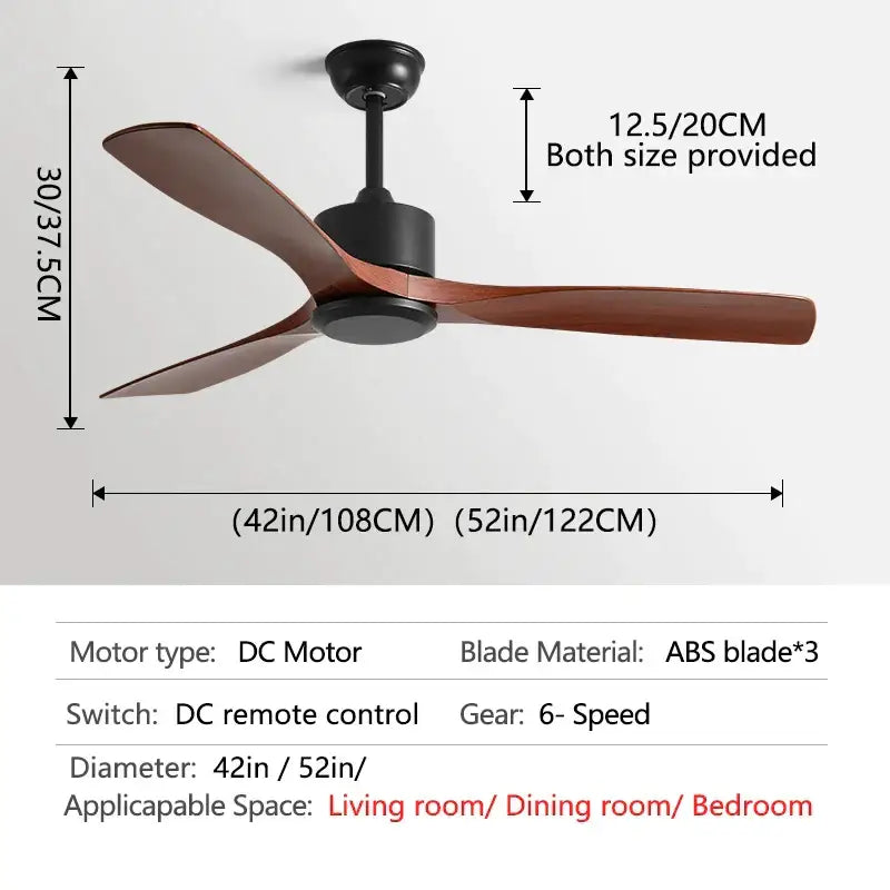 Modern black industrial ceiling fan with wood blades living room