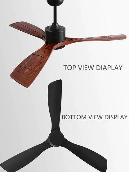 Modern black industrial ceiling fan with wood blades living room