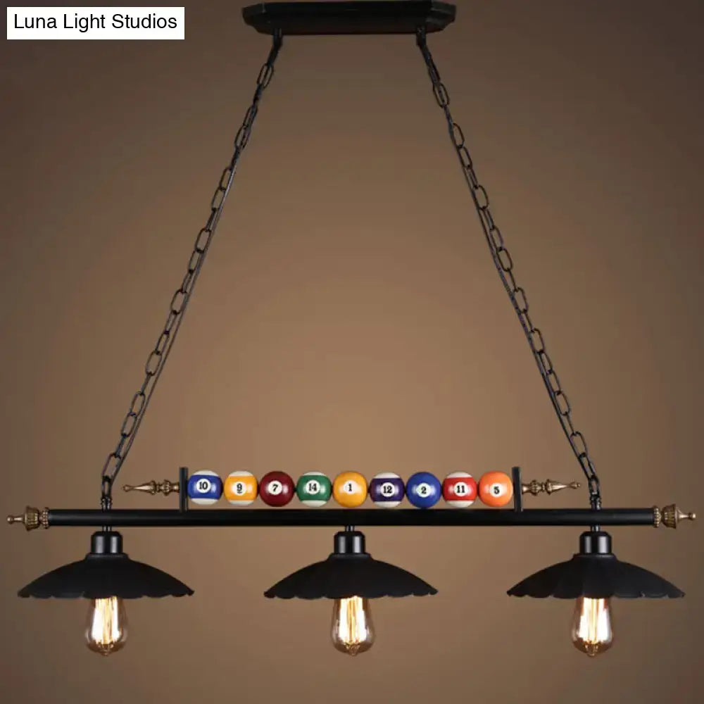 Industrial black 3-light suspension linear island billiard light
