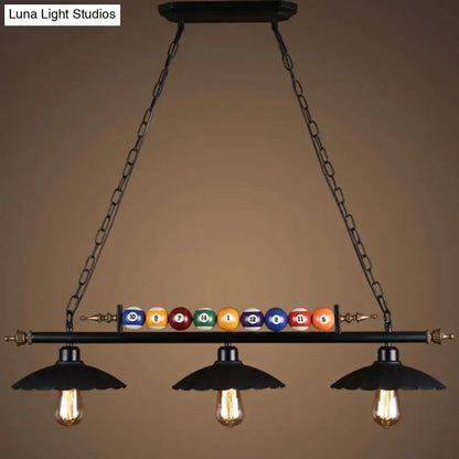 Industrial black 3-light suspension linear island billiard light