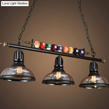 Industrial black 3-light suspension linear island billiard light