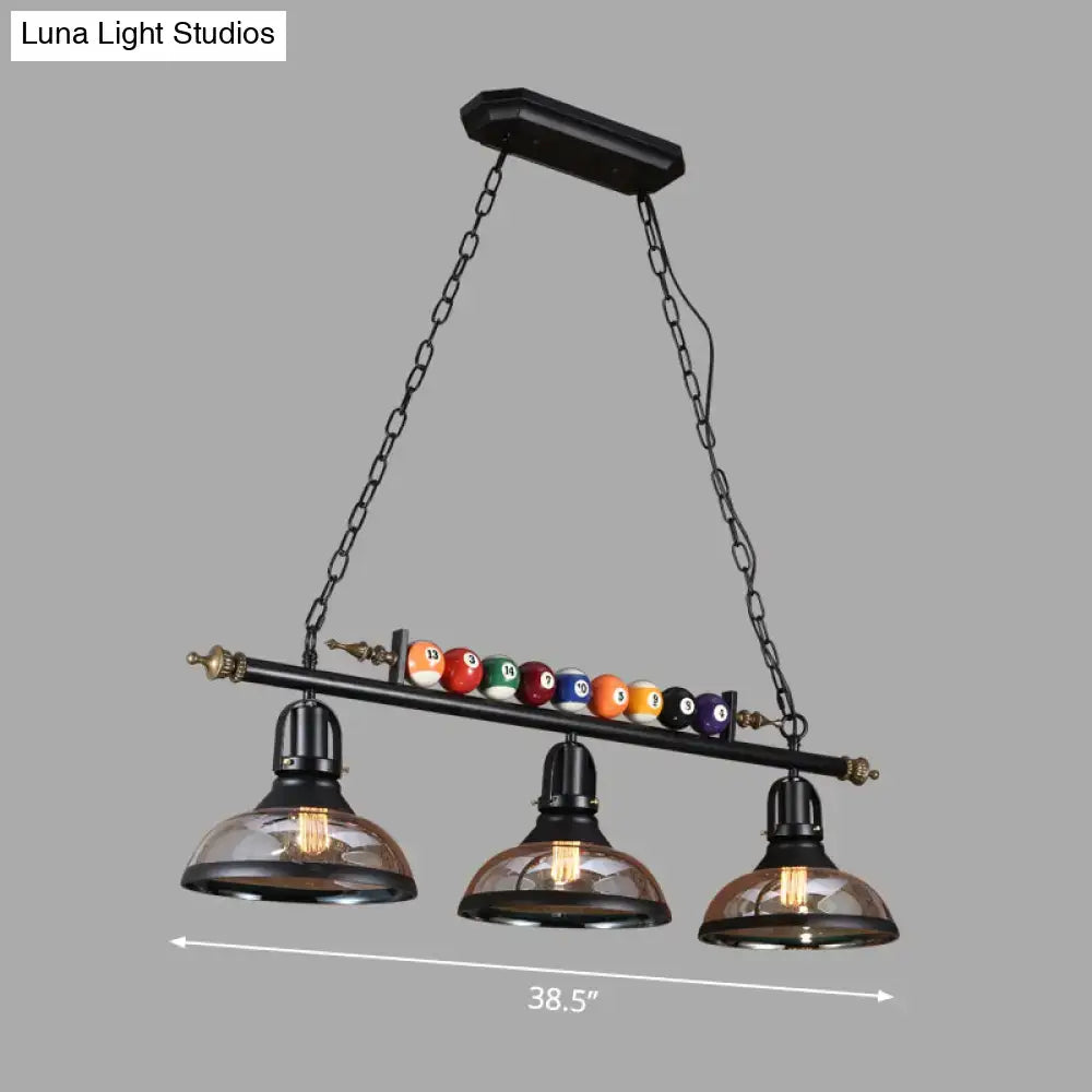 Industrial black 3-light suspension linear island billiard light