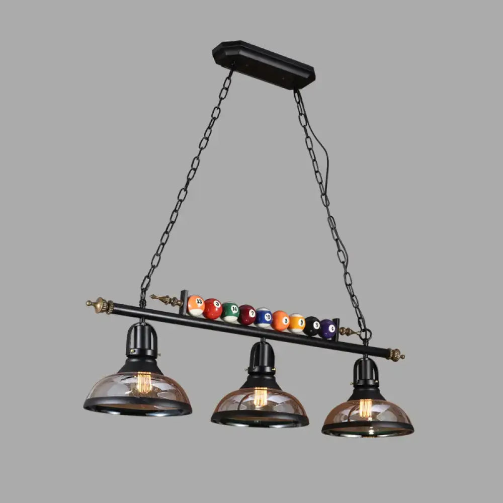Industrial black 3-light suspension linear island billiard light