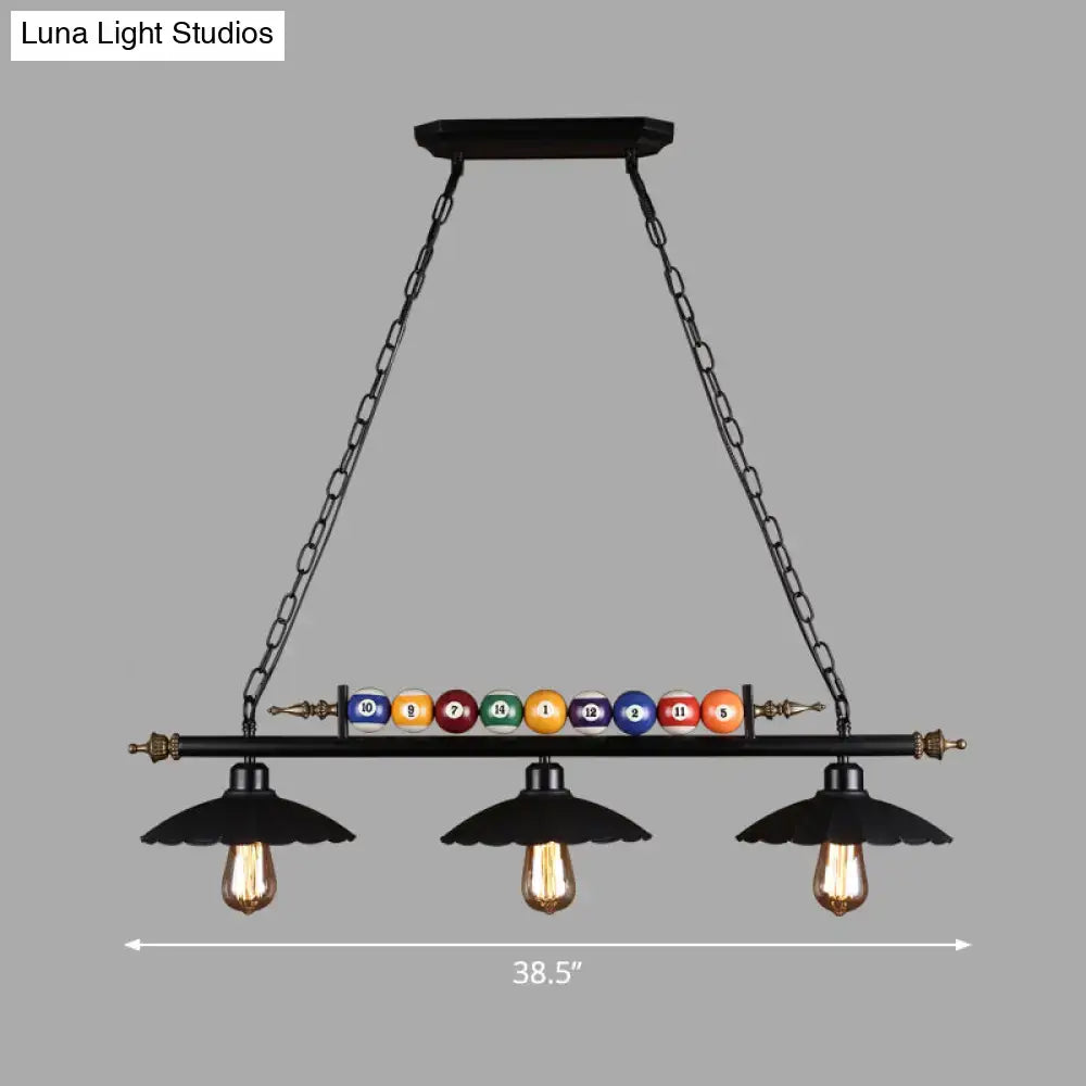 Industrial black 3-light suspension linear island billiard light