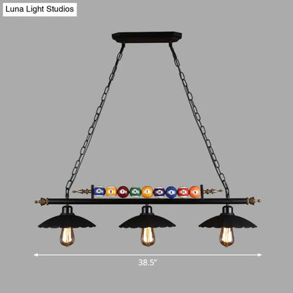 Industrial black 3-light suspension linear island billiard light