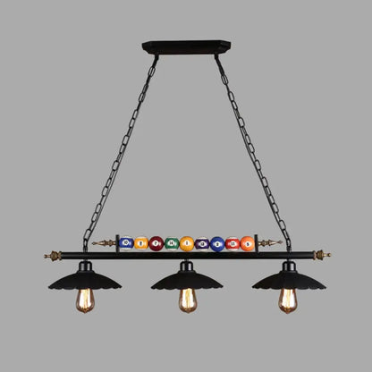 Industrial black 3-light suspension linear island billiard light